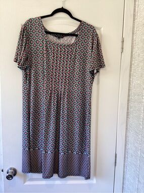 Knapp studio Printed Short Sleeve Midi Dress in Mint and Coral 1XL EUC